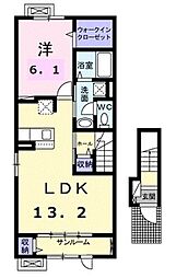 ノースツー　ヴィラ 2階1LDKの間取り