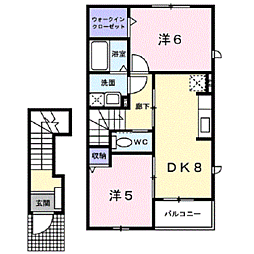 サン・ドエル 2階2DKの間取り