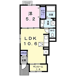 ローザ　ロッサ 1階1LDKの間取り