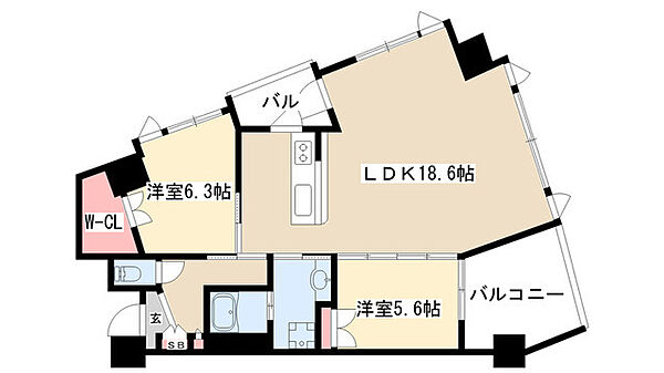 白壁リンクス 501｜愛知県名古屋市東区白壁２丁目(賃貸マンション2LDK・5階・68.54㎡)の写真 その2