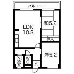 不二ビル 3階2LDKの間取り