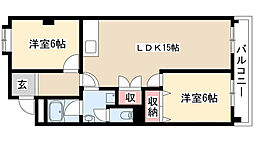 レジデンス明日香 4階2LDKの間取り