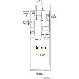 パラシオン車道西館 2階1Kの間取り