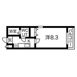 HK2 east 3階1Kの間取り