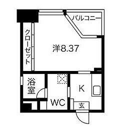 GRANDUKE代官町 14階1Kの間取り