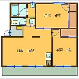 長栄住宅　6棟 3階2LDKの間取り
