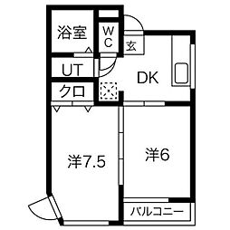 スリーハイツ 3階2DKの間取り
