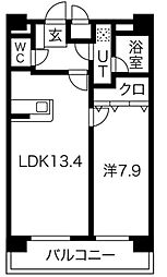 ベルファース川原通 14階1LDKの間取り