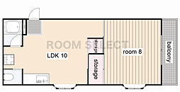 白竜荘 2階1Kの間取り
