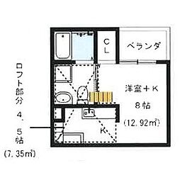 エミアス熱田 1階ワンルームの間取り