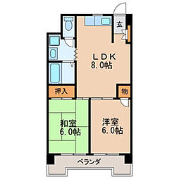 丸の内カジウラマンション 4階2LDKの間取り