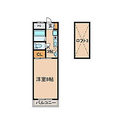 エスポワール本山 13階1Kの間取り