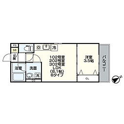 ジュネス内浜町 2階1LDKの間取り