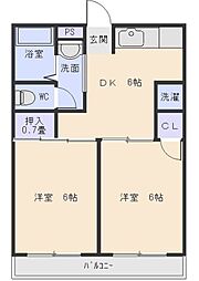 佐藤第一ビル 5階2DKの間取り
