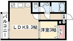 クラウド鳥羽見 2階1LDKの間取り