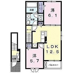 スマイルローズＩＳＭ 2階2LDKの間取り