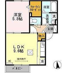 プレジール須田 1階1LDKの間取り