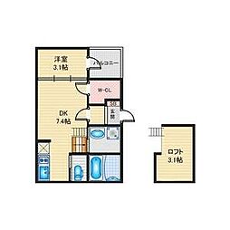 ハーモニーテラス青柳町 2階1SDKの間取り