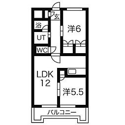 第5共栄ハイツ 4階2LDKの間取り