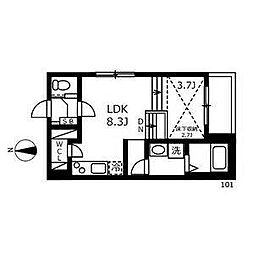 ハーモニーテラスティーエイチ 1階1LDKの間取り