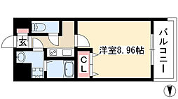 パークアベニューティリェツ 1階1Kの間取り