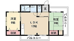 コーポ本山 2階2LDKの間取り
