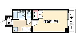 春里壱番館 2階1Kの間取り