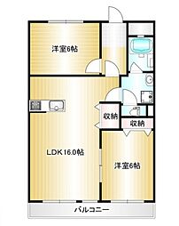 ロイヤルマンション丁田 5階2LDKの間取り