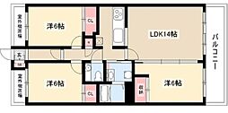 ビラ三秀山中 4階2LDKの間取り