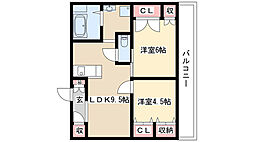 八事石坂ビル 5階2LDKの間取り