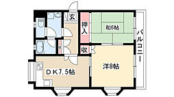 ヒバリヒルズ 202 2階2DKの間取り