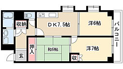 パラシオン豊岡 2階3DKの間取り