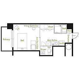 アトリアム吹上 5階1Kの間取り