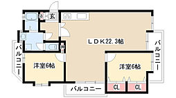 パレス鹿子殿 2階2LDKの間取り