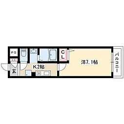 プリムローズマンション 1階1Kの間取り