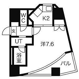 パックス荒畑 2 7階1Kの間取り