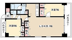 ティンガーラ石川橋 6階2LDKの間取り
