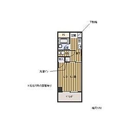 コーポドラゴン 4階1Kの間取り