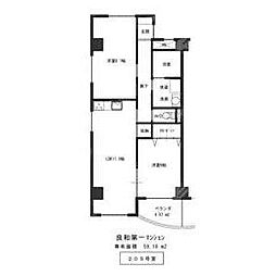 良和第一マンション 2階2LDKの間取り