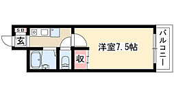 湯口マンション 3階1Kの間取り