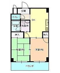 第1アリストマンション 5階2DKの間取り