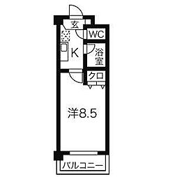 サンハイツ城西 2階1Kの間取り