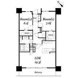 ロイヤルパークス千種 6階2LDKの間取り