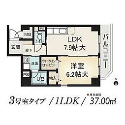 シャルム・八田 5階1LDKの間取り