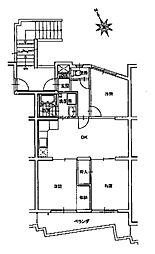 鉄村マンション S2B 2階3DKの間取り