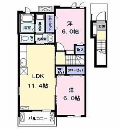 ブローテ 2階2LDKの間取り