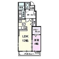 ソレイユ 1階1LDKの間取り