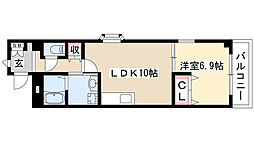 スカイブルーK 3階1DKの間取り