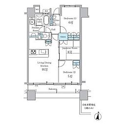 パークアクシス金山WEST 7階3LDKの間取り