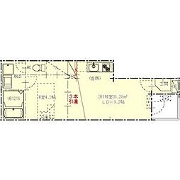 エスポワール中村 2階1LDKの間取り